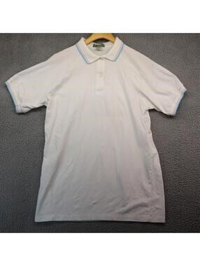 Golf Polo Shirt Men XL Vtg Cotton White Blue Striped Divots